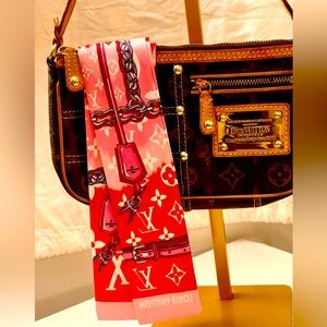 Red and Pink Iconic Monogram Print Twilly Bandeau Wrap Scarf